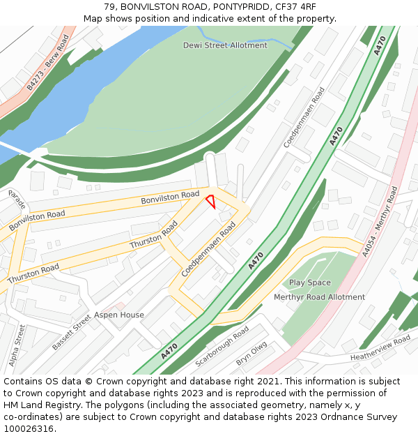 79, BONVILSTON ROAD, PONTYPRIDD, CF37 4RF: Location map and indicative extent of plot