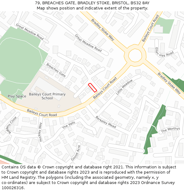 79, BREACHES GATE, BRADLEY STOKE, BRISTOL, BS32 8AY: Location map and indicative extent of plot