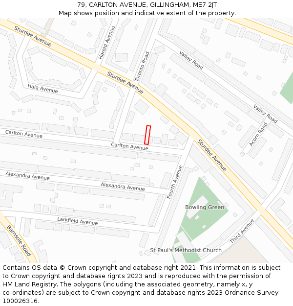 79, CARLTON AVENUE, GILLINGHAM, ME7 2JT: Location map and indicative extent of plot
