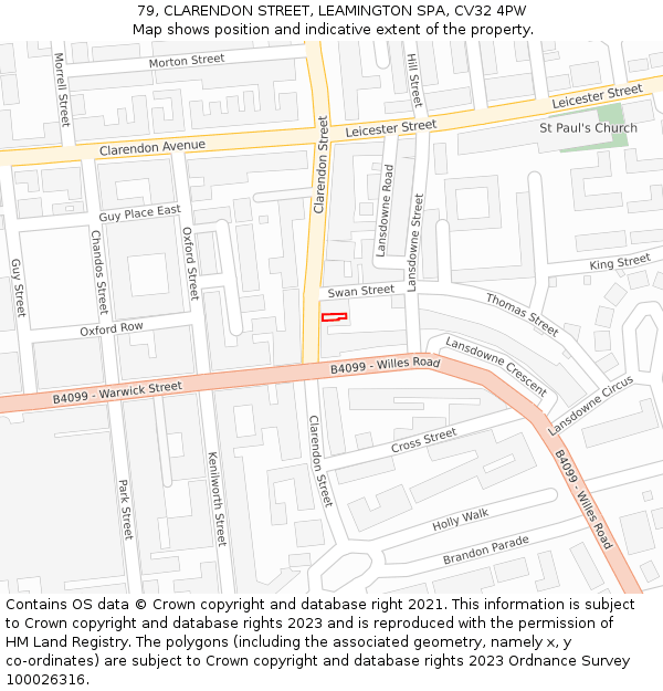 79, CLARENDON STREET, LEAMINGTON SPA, CV32 4PW: Location map and indicative extent of plot
