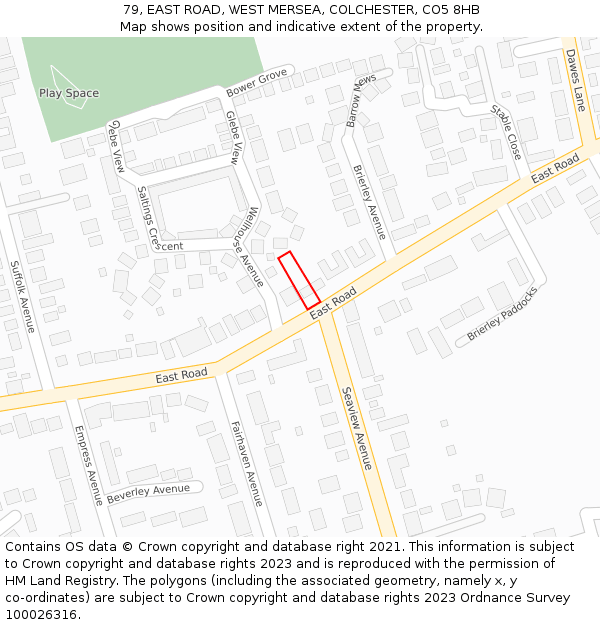 79, EAST ROAD, WEST MERSEA, COLCHESTER, CO5 8HB: Location map and indicative extent of plot