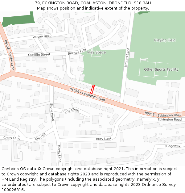 79, ECKINGTON ROAD, COAL ASTON, DRONFIELD, S18 3AU: Location map and indicative extent of plot