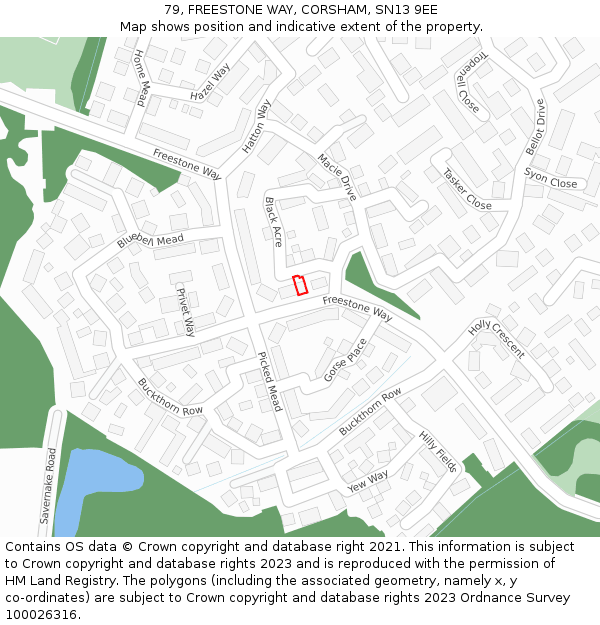 79, FREESTONE WAY, CORSHAM, SN13 9EE: Location map and indicative extent of plot