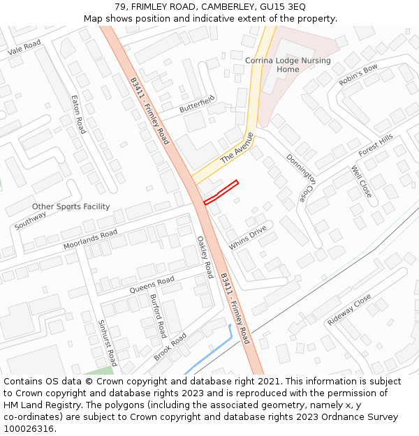 79, FRIMLEY ROAD, CAMBERLEY, GU15 3EQ: Location map and indicative extent of plot
