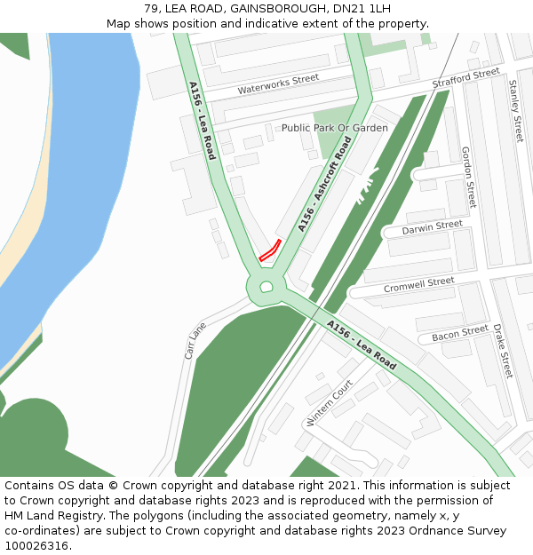 79, LEA ROAD, GAINSBOROUGH, DN21 1LH: Location map and indicative extent of plot