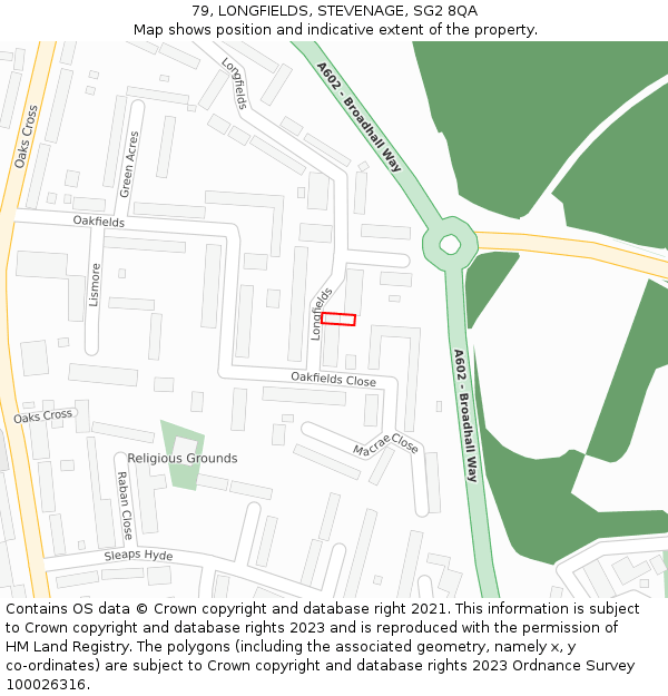 79, LONGFIELDS, STEVENAGE, SG2 8QA: Location map and indicative extent of plot