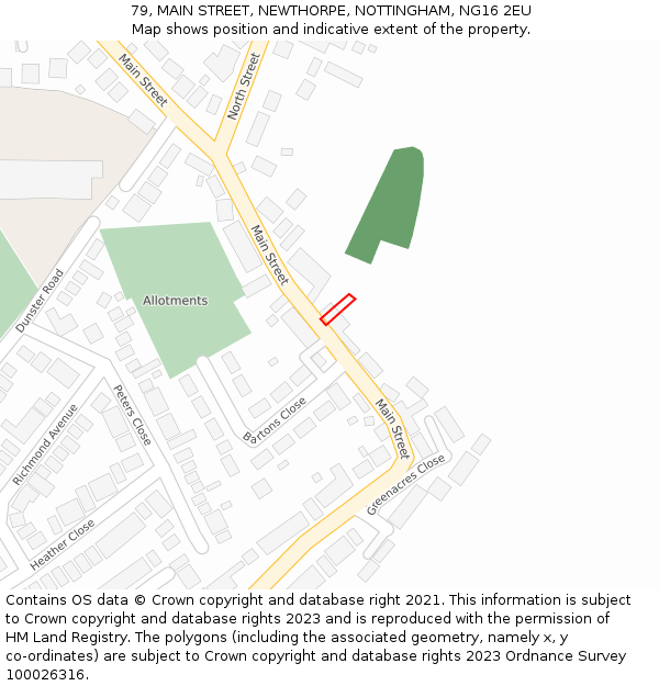 79, MAIN STREET, NEWTHORPE, NOTTINGHAM, NG16 2EU: Location map and indicative extent of plot