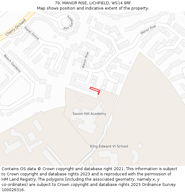 79, MANOR RISE, LICHFIELD, WS14 9RF: Location map and indicative extent of plot