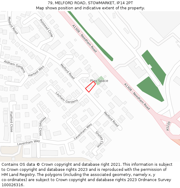 79, MELFORD ROAD, STOWMARKET, IP14 2PT: Location map and indicative extent of plot
