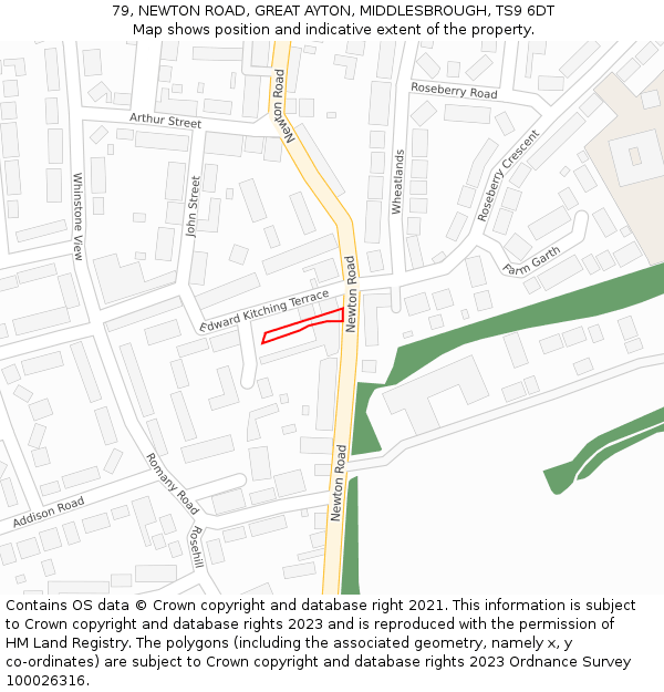 79, NEWTON ROAD, GREAT AYTON, MIDDLESBROUGH, TS9 6DT: Location map and indicative extent of plot