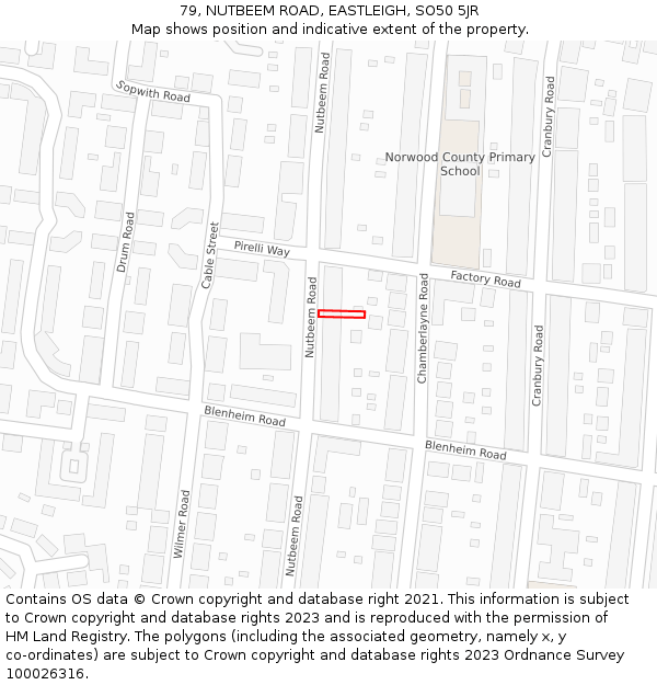 79, NUTBEEM ROAD, EASTLEIGH, SO50 5JR: Location map and indicative extent of plot