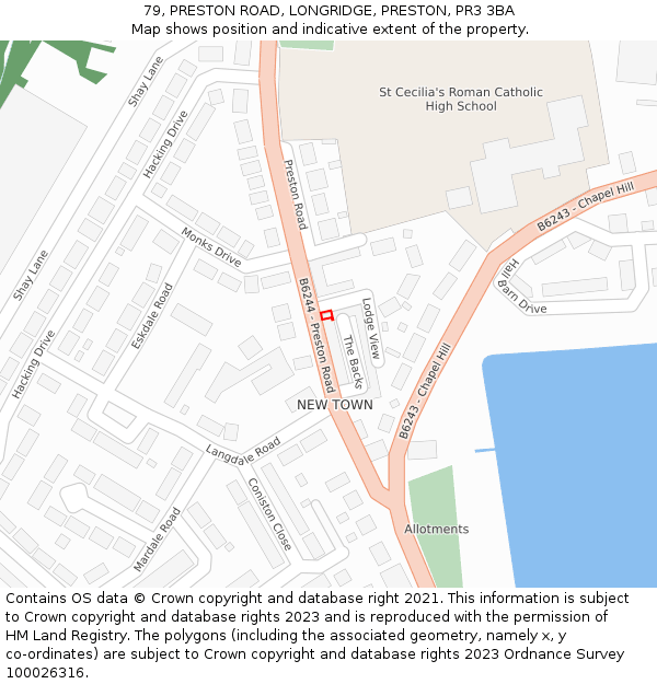79, PRESTON ROAD, LONGRIDGE, PRESTON, PR3 3BA: Location map and indicative extent of plot