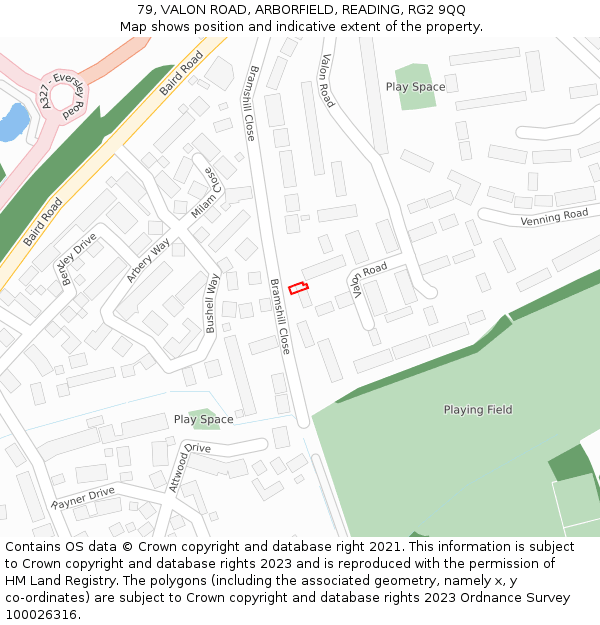 79, VALON ROAD, ARBORFIELD, READING, RG2 9QQ: Location map and indicative extent of plot