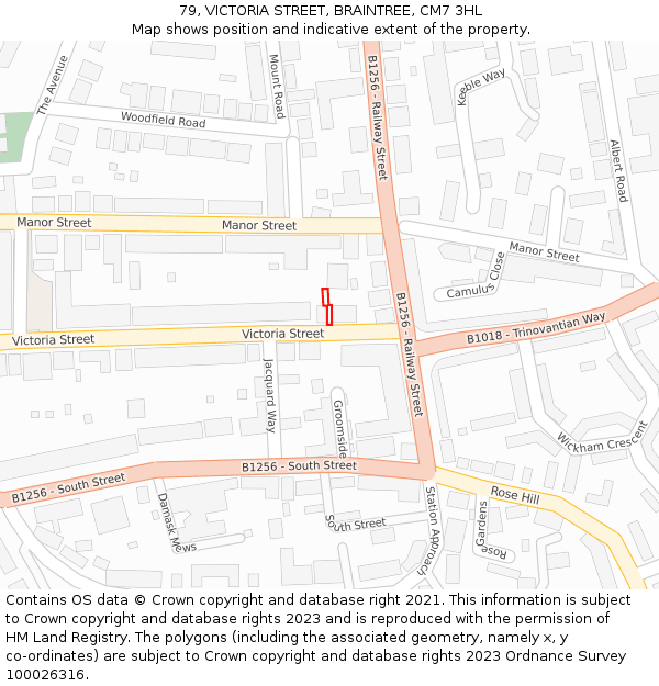 79, VICTORIA STREET, BRAINTREE, CM7 3HL: Location map and indicative extent of plot