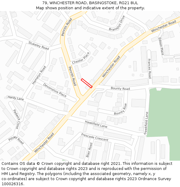 79, WINCHESTER ROAD, BASINGSTOKE, RG21 8UL: Location map and indicative extent of plot