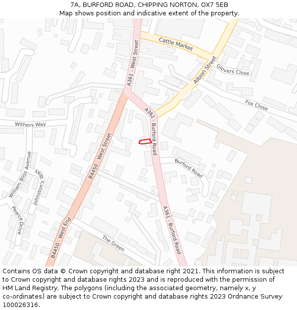 7A, BURFORD ROAD, CHIPPING NORTON, OX7 5EB: Location map and indicative extent of plot