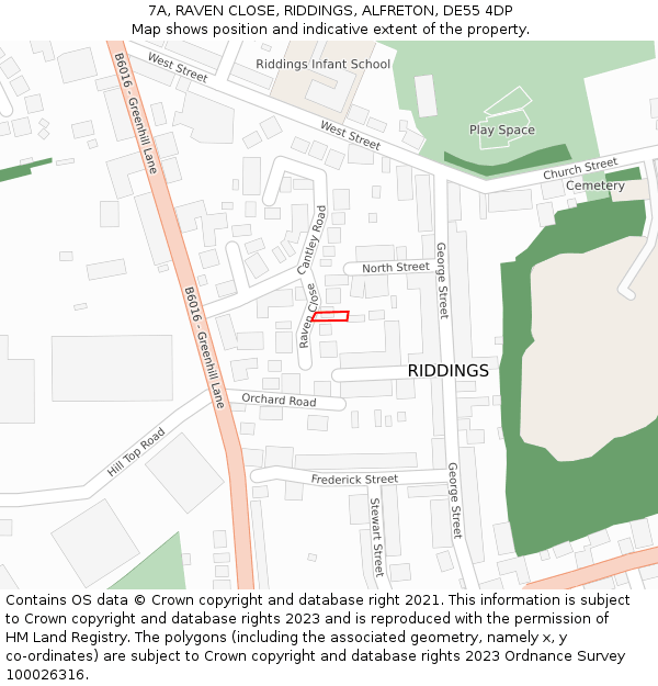 7A, RAVEN CLOSE, RIDDINGS, ALFRETON, DE55 4DP: Location map and indicative extent of plot