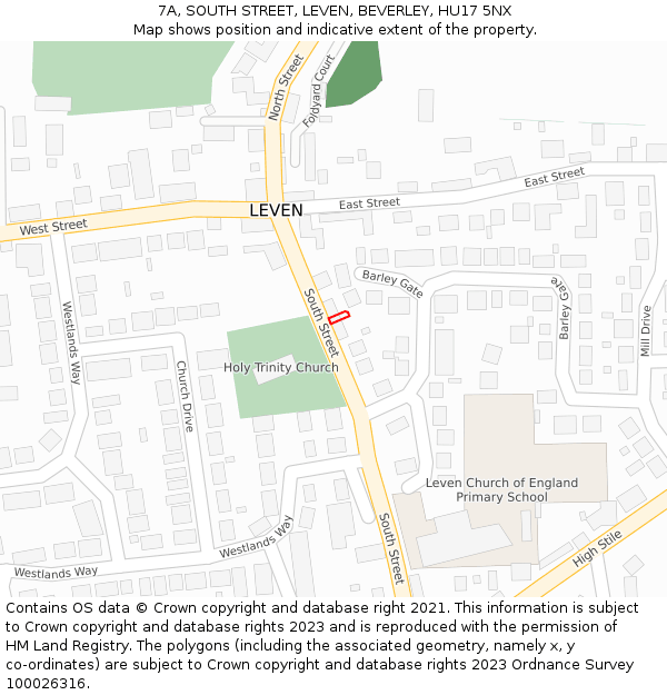 7A, SOUTH STREET, LEVEN, BEVERLEY, HU17 5NX: Location map and indicative extent of plot