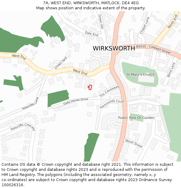 7A, WEST END, WIRKSWORTH, MATLOCK, DE4 4EG: Location map and indicative extent of plot