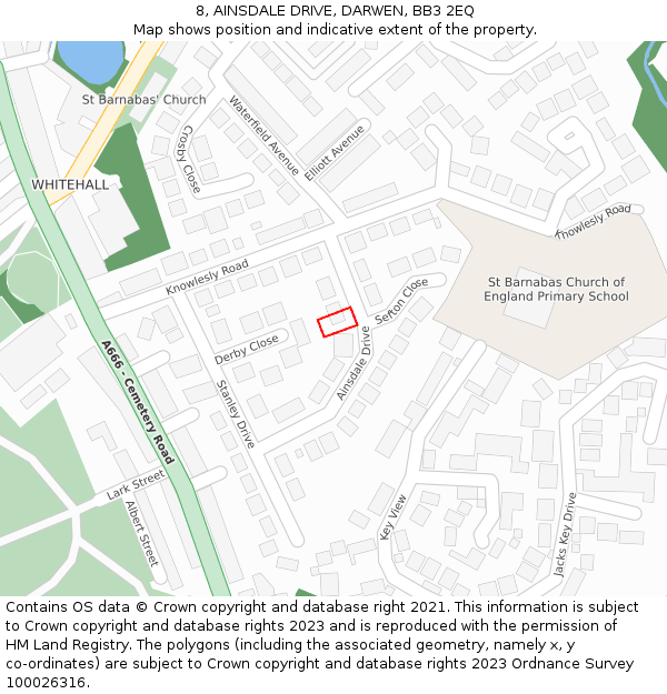 8, AINSDALE DRIVE, DARWEN, BB3 2EQ: Location map and indicative extent of plot