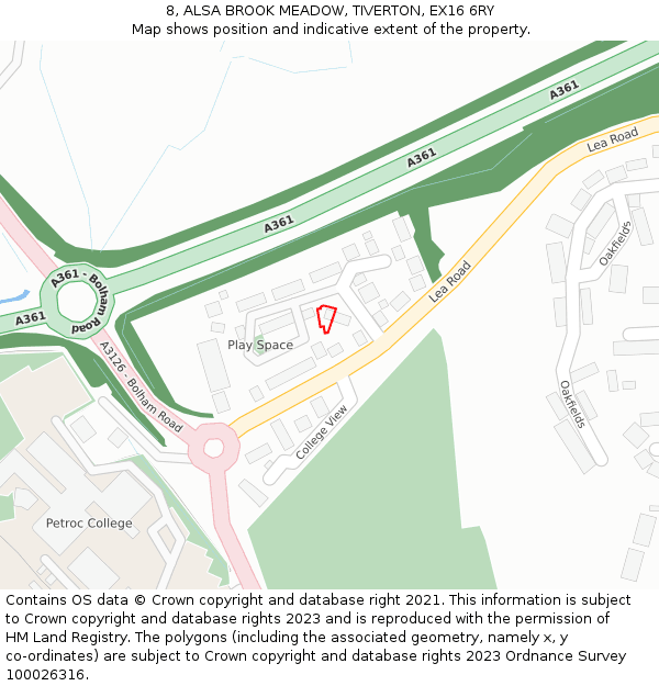 8, ALSA BROOK MEADOW, TIVERTON, EX16 6RY: Location map and indicative extent of plot