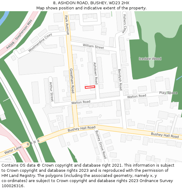 8, ASHDON ROAD, BUSHEY, WD23 2HX: Location map and indicative extent of plot