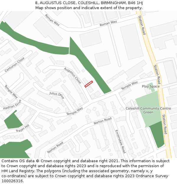 8, AUGUSTUS CLOSE, COLESHILL, BIRMINGHAM, B46 1HJ: Location map and indicative extent of plot