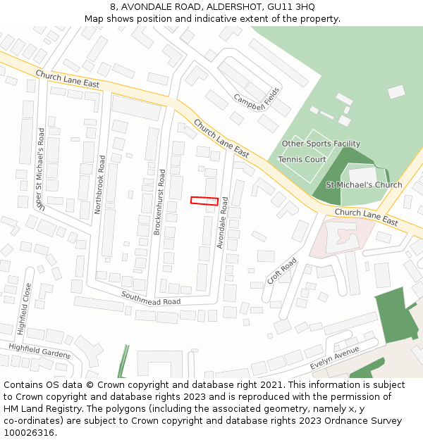 8, AVONDALE ROAD, ALDERSHOT, GU11 3HQ: Location map and indicative extent of plot