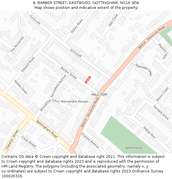 8, BARBER STREET, EASTWOOD, NOTTINGHAM, NG16 3EW: Location map and indicative extent of plot