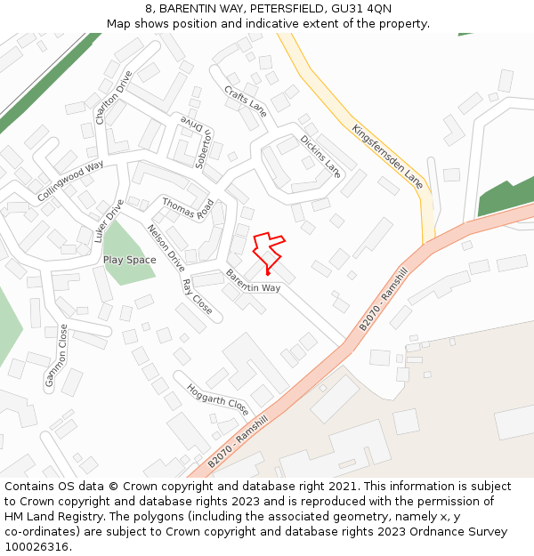 8, BARENTIN WAY, PETERSFIELD, GU31 4QN: Location map and indicative extent of plot