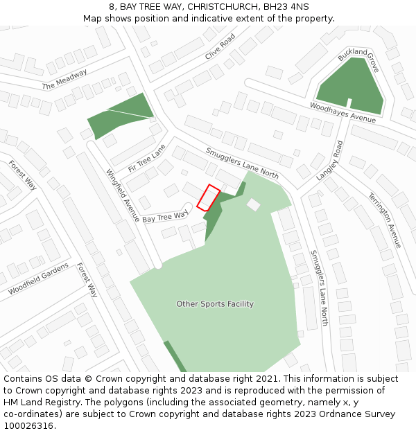 8, BAY TREE WAY, CHRISTCHURCH, BH23 4NS: Location map and indicative extent of plot