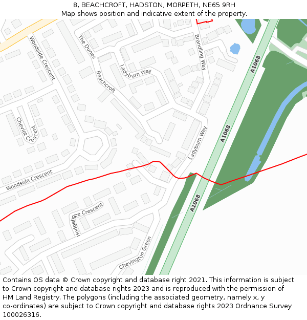 8, BEACHCROFT, HADSTON, MORPETH, NE65 9RH: Location map and indicative extent of plot