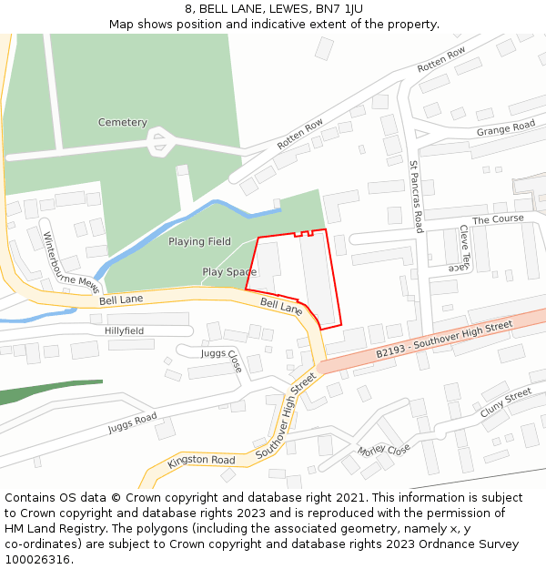 8, BELL LANE, LEWES, BN7 1JU: Location map and indicative extent of plot