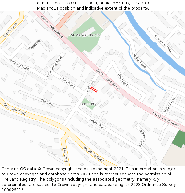 8, BELL LANE, NORTHCHURCH, BERKHAMSTED, HP4 3RD: Location map and indicative extent of plot