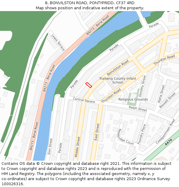 8, BONVILSTON ROAD, PONTYPRIDD, CF37 4RD: Location map and indicative extent of plot