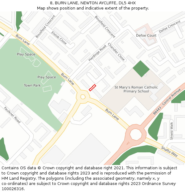 8, BURN LANE, NEWTON AYCLIFFE, DL5 4HX: Location map and indicative extent of plot
