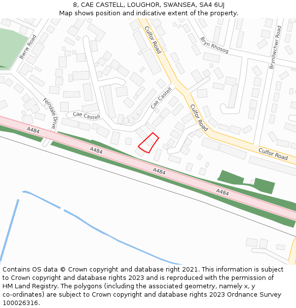 8, CAE CASTELL, LOUGHOR, SWANSEA, SA4 6UJ: Location map and indicative extent of plot