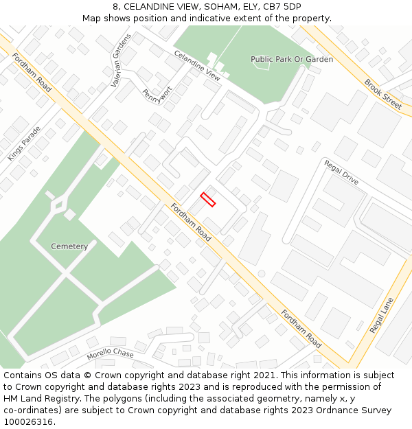 8, CELANDINE VIEW, SOHAM, ELY, CB7 5DP: Location map and indicative extent of plot