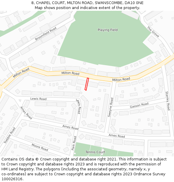 8, CHAPEL COURT, MILTON ROAD, SWANSCOMBE, DA10 0NE: Location map and indicative extent of plot