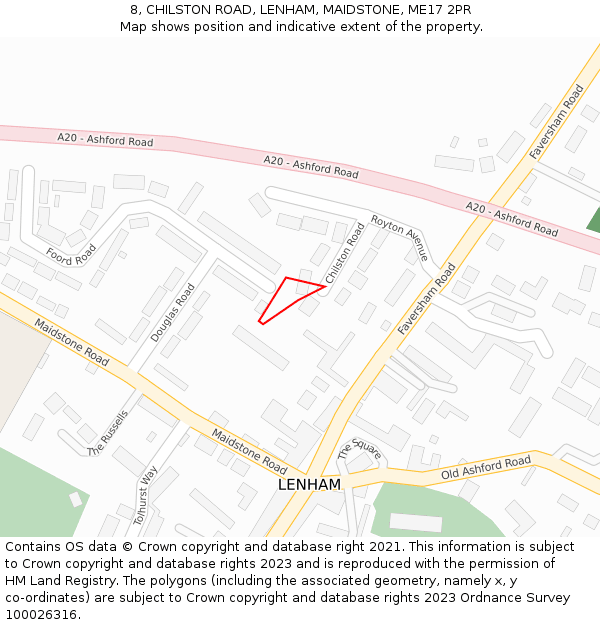 8, CHILSTON ROAD, LENHAM, MAIDSTONE, ME17 2PR: Location map and indicative extent of plot