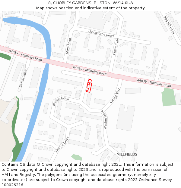 8, CHORLEY GARDENS, BILSTON, WV14 0UA: Location map and indicative extent of plot