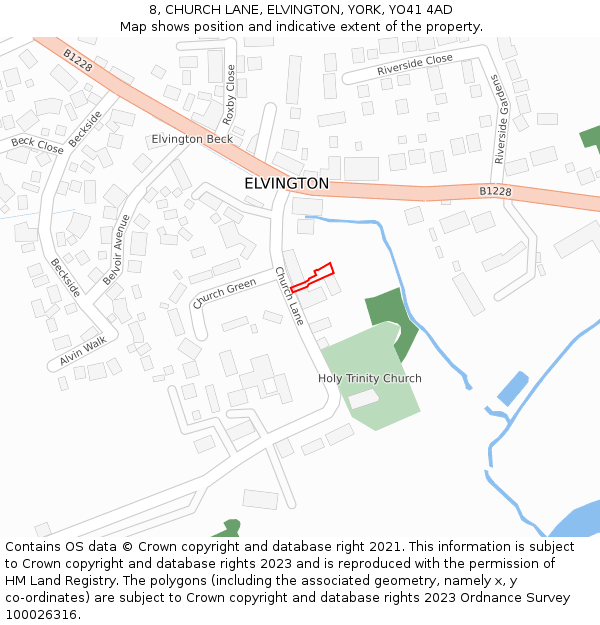 8, CHURCH LANE, ELVINGTON, YORK, YO41 4AD: Location map and indicative extent of plot