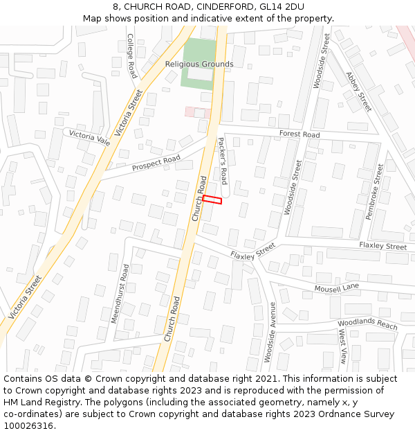 8, CHURCH ROAD, CINDERFORD, GL14 2DU: Location map and indicative extent of plot