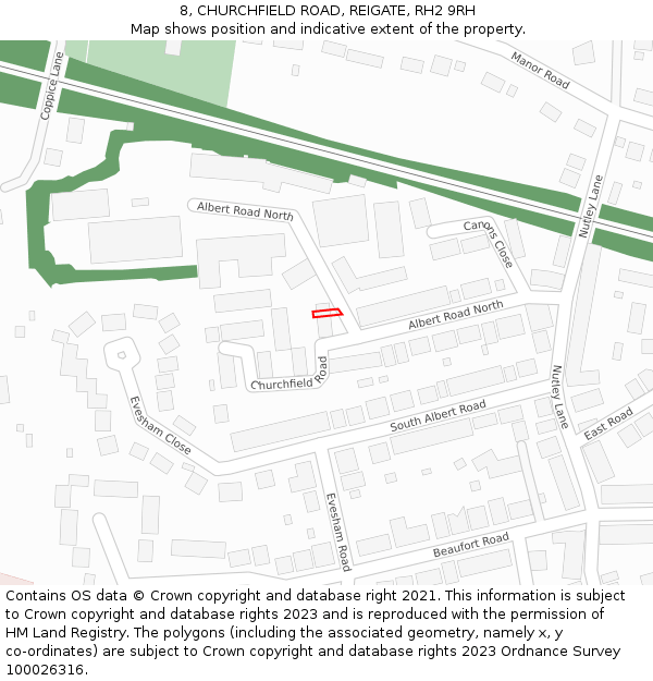 8, CHURCHFIELD ROAD, REIGATE, RH2 9RH: Location map and indicative extent of plot