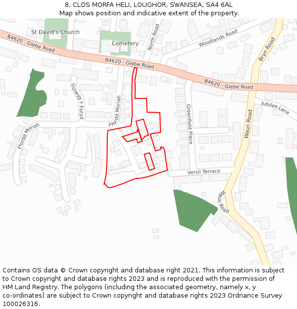 8, CLOS MORFA HELI, LOUGHOR, SWANSEA, SA4 6AL: Location map and indicative extent of plot