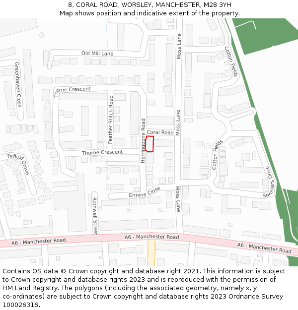 8, CORAL ROAD, WORSLEY, MANCHESTER, M28 3YH: Location map and indicative extent of plot