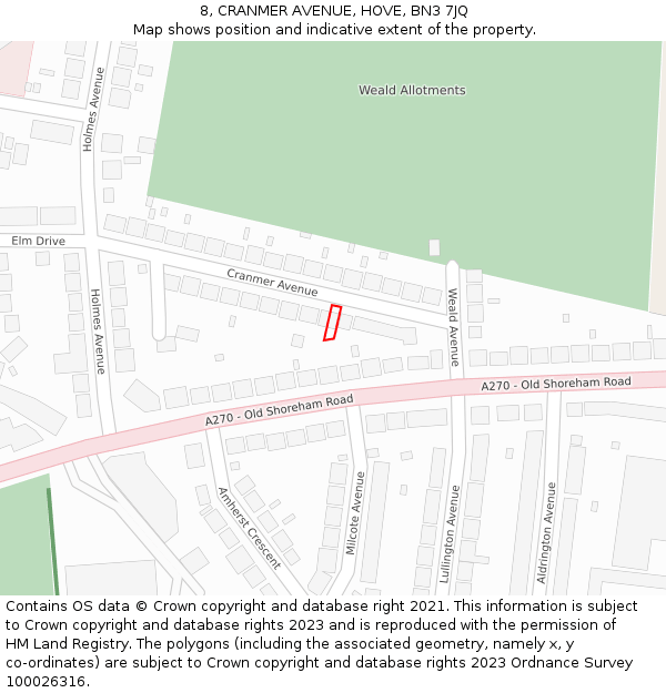 8, CRANMER AVENUE, HOVE, BN3 7JQ: Location map and indicative extent of plot