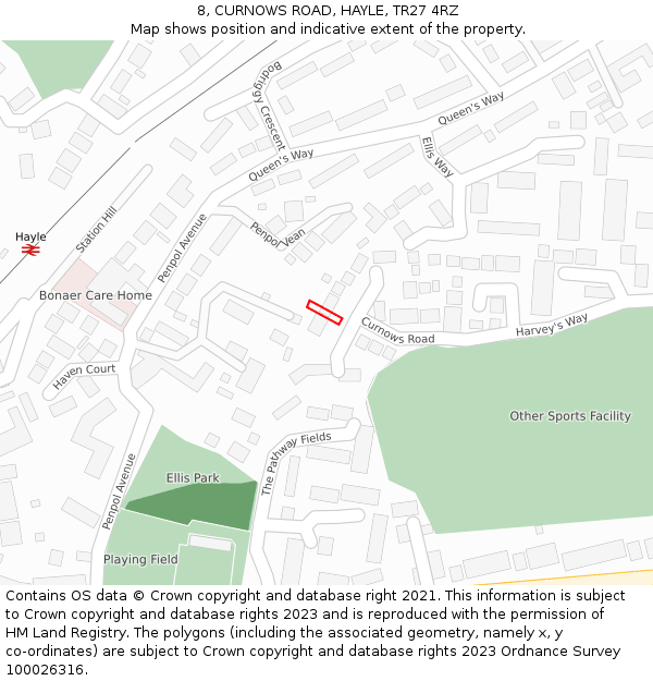 8, CURNOWS ROAD, HAYLE, TR27 4RZ: Location map and indicative extent of plot