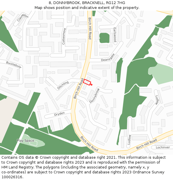 8, DONNYBROOK, BRACKNELL, RG12 7HG: Location map and indicative extent of plot