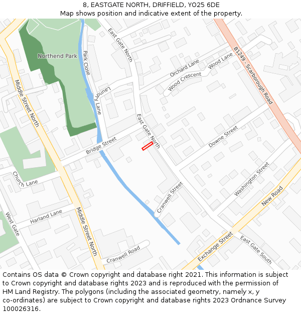 8, EASTGATE NORTH, DRIFFIELD, YO25 6DE: Location map and indicative extent of plot
